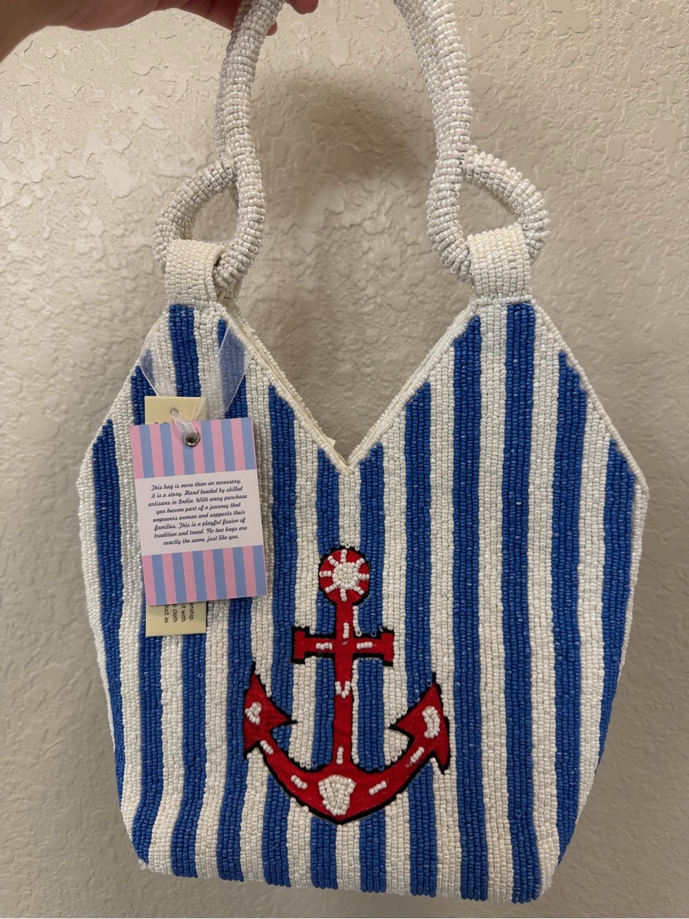 Viral Blue Lady on Beach Beaded Bag - NWT